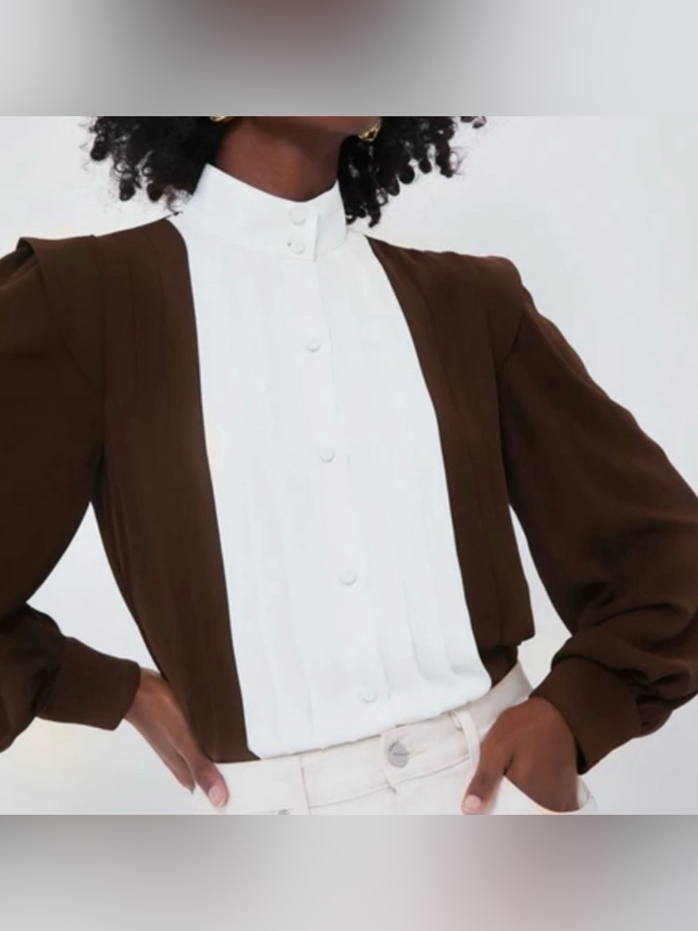 Tuckernuck x India Hicks Brown Ivory Colorblock Button Up Blouse - Size XL
